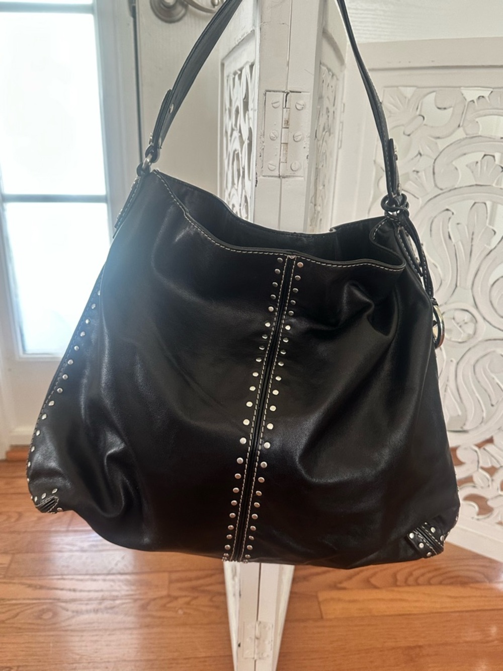 Michael Kors Black Leather Studded Shoulder Hobo